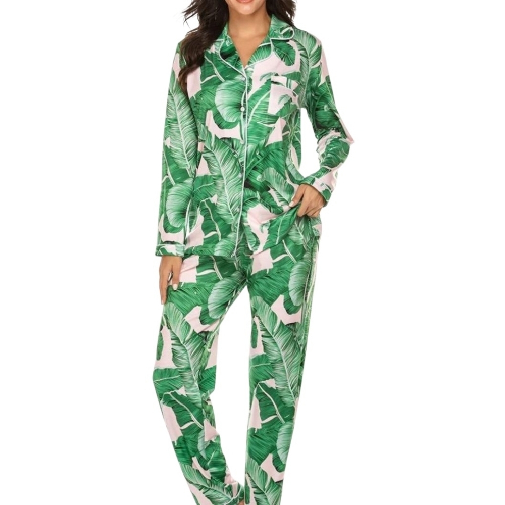 Ekouaer Banana Leaf "The Beverly Hills" Print Pajama Size Small - Picture 2 of 15